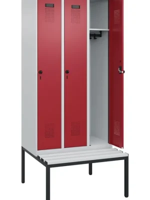 Bestseller C+P 6476626 Garderobenschrank, untergeb. Sitzbank, Kunststoff-Sitzleisten, 3 Abteile, Abt.B 300 mm, Drehriegel, BxTxH 900x500x2120 mm, Farbwahl