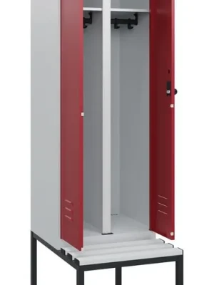 Abverkauf C+P 6476250 Garderobenschrank, untergeb. Sitzbank, BxTxH 600x500x2120 mm, 2 Abteile, Abt.B 300 mm, Kunststoffleisten, Drehriegel, Farbwahl