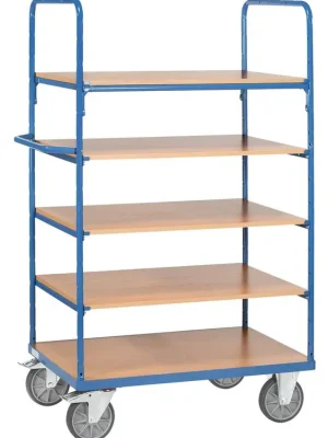 Günstig FECHTEL 832595 Etagenwagen, 2 offene Wände, 5 Ladeflächen LxB 1000x700 mm, Außenmaße 1169x709x1800 mm, Traglast 600 kg, RAL 5007 brillantblau