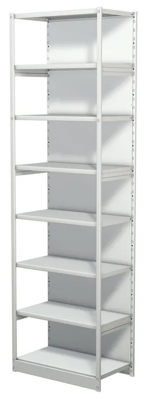 KERKMANN 854487 Steckregal mit Rückwand, Grundfeld, 8 Fachböden, 7 OH, BxTxH 750x400x2600 mm, lichtgrau Neue Ware