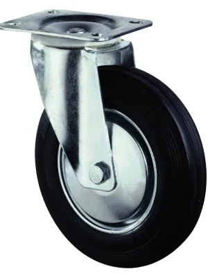BS ROLLEN 1617718 Transportgeräte-Lenkrolle, Gummi schwarz, Durchm. 160 mm, Traglast 135 kg, Rollenlager, Anschraubplatte Finale Aktion