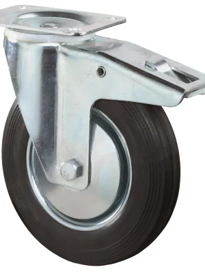 Bestpreis BS ROLLEN 1617728 Transportgeräte-Lenkrolle m. Festst., Gummi schwarz, Durchm. 160 mm, Traglast 135 kg, Rollenlager, Anschraubplatte