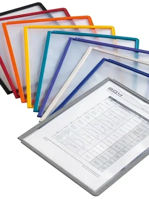 Bestpreis DURABLE HUNKE & JOCHHEIM 852409 Sichttafeln aus PP, DIN A4, farbiger Rand orange, blanko Einsteckschildchen, Universallochung, VE 10 Stück