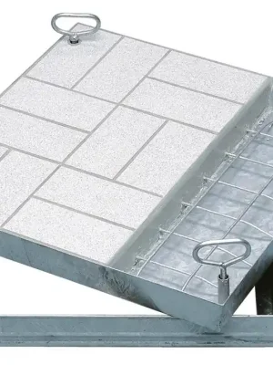 Neuheit ZARGES 865960 Stahl-Schachtabdeckung, verzinkt, mit frei wählbarer Oberfläche, lichtes Schachtmaß BxT 500x500 mm, Außenmaß BxT 620x620 mm