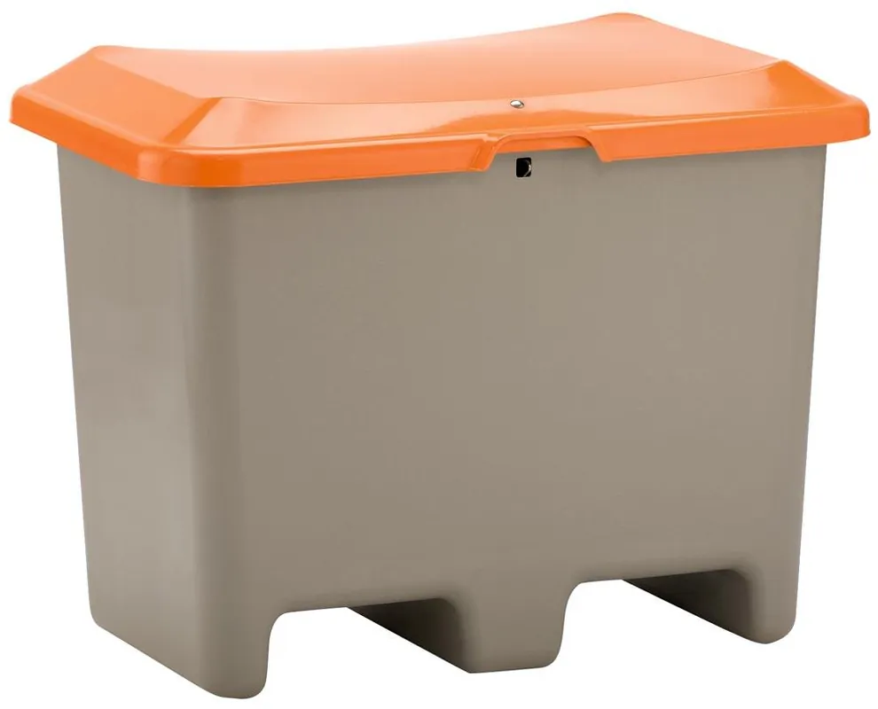 Sonderangebot CEMO 1991789 Streugutbehälter 200 l, Außenmaß BxTxH 890x600x690 mm, ohne Entnahmeöffnung, mit Staplersockel, Korpus grau, Deckel orange