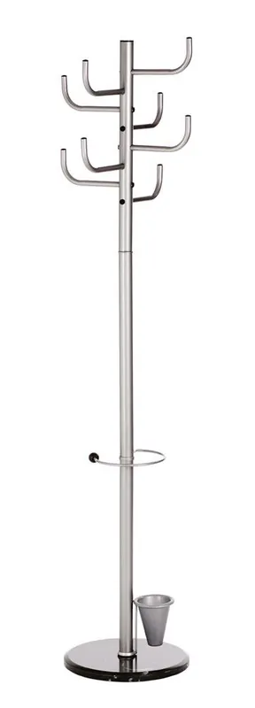 ALCO 859501 Standgarderobe, Durchm.xH 375x1720 mm, 8 Mantelhaken, Schirmständer, aus Metall mit Mamorfuß, silber Nur Für Kurze Zeit