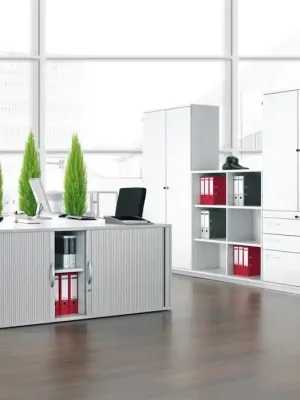 GERAMÖBEL 1391809 Büro-Querrollladenschrank, BxTxH 1200x425x768 mm, 2 OH, 1 Boden, Schloss, weiß Sichere Zahlung