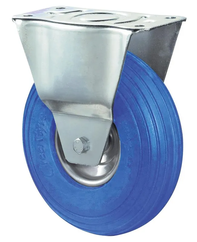 Nur Heute BS ROLLEN 1617992 Transportgeräte-Bockrolle, Polyurethan blau, Durchm. 260 mm, Traglast 160 kg, Rollenlager, Anschraubplatte, pannensicher