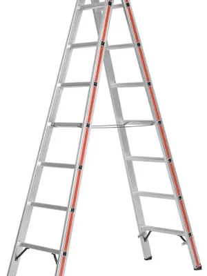 HYMER 1561426 Alu-Spossenstehleiter beidseitig begehbar, Holme aus Strangpressprofil, 2x12 Sprossen, Höhe 3400 mm, Gewicht 14,1 kg Begrenztes Angebot