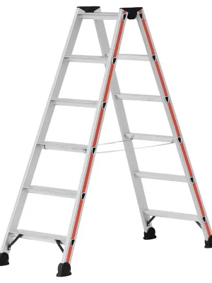 Markenprodukt HYMER 490620 Stufen-Stehleiter, beidseitig begehbar, Höhe 1610 mm, 2x7 Stufen, 80 mm tiefe Stufen