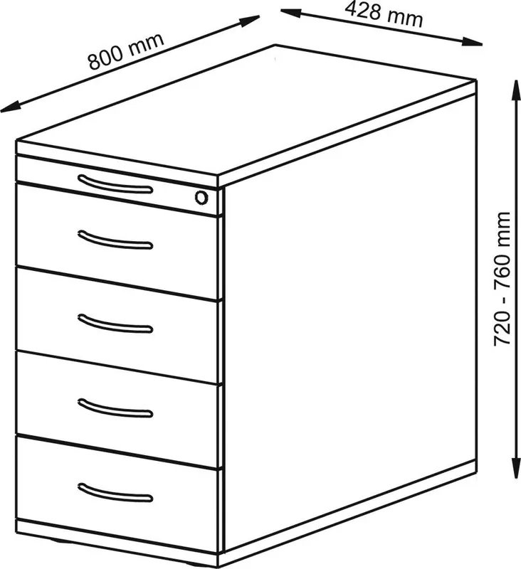 HAMMERBACHER 1982288 Standcontainer, BxTxH 428x800x720-760 mm, 1 Utensilienschub, 4 Schubladen, Schloss, ahorn Markenware