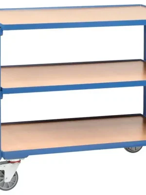 FECHTEL 843446 Tischwagen, 3 Ladeflächen LxB 1000x600 mm, Außenmaße LxBxH 1171x611x830 mm, waagerechter Schiebegriff, Traglast 300 kg, RAL 5007 brillantblau Sofort Bestellen