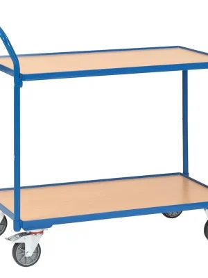 FECHTEL 6408795 Tischwagen, 2 Ladeflächen LxB 1200x800 mm, Außenmaße LxBxH 1336x811x1039 mm, senkrechter Schiebegriff, Traglast 300 kg, RAL 5007 brillantblau Must-Have