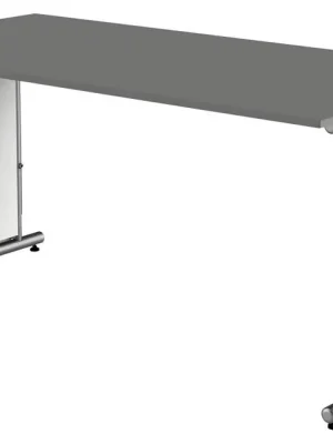Highlight KERKMANN 6019661 Schreibtisch, BxTxH 1600x800x680-820 mm, C-Fuß-Gestell alusilber, Platte graphit, inkl. Kabelkanal