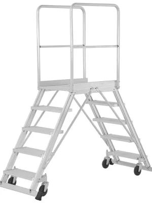 HYMER 1561616 Podesttreppe fahrbar, beidseitig begehbar, Podestgröße 600x800 mm, 2x3 Stufen inkl. Plattform, Standhöhe 730 mm, Gewicht 32,9 kg Aktuell