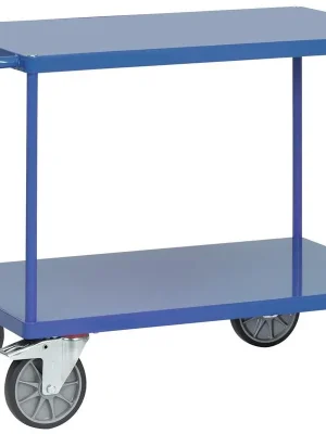 FECHTEL 6011159 Tischwagen mit Stahlblechladeflächen, 2 Ladeflächen LxB 1000x600 mm, Außenmaße LxBxH 1197x609x900 mm, Traglast 600 kg, RAL 5007 brillantblau Neu