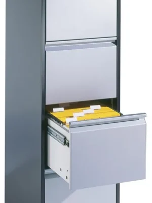Billig C+P 6480011 Hängeregistraturschrank, BxTxH 433x590x1357 mm, einbahnig, 4 Schubladen, Griffleiste, RAL 9016 verkehrsweiß