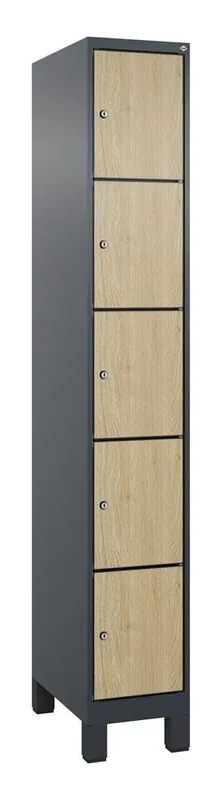 Begrenztes Angebot C+P 6479646 Fächerschrank, BxTxH 300x500x1950 mm, 1x5 Fächer, Abt.B 300 mm, Füße, Schloss, HPL-Dekorfront, RAL 7016/Dekor Eiche