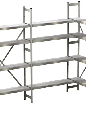 Knallerangebot BRÖKELMANN 6042896 Edelstahl-Steckregal, Anbaufeld, 4 Regalroste, BxTxH 1500x400x1800 mm, Fachlast 150 kg