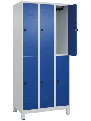 Bestpreis C+P 6476683 Fächerschrank, doppelstöckig, BxTxH 900x500x1950 mm, 3x2 Fächer, Abt.B 300 mm, Drehriegel, Füße, RAL 7035/5010