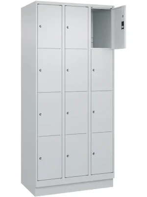 Bestpreis C+P 6479320 Fächerschrank, BxTxH 900x500x1950 mm, 3x4 Fächer, Abt.B 300 mm, Sockel, Schloss, glatte Türen, RAL 7035