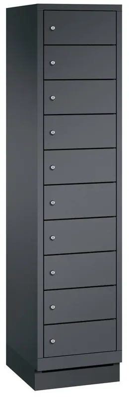 Abverkauf C+P 1987082 Laptopschrank, BxTxH 420x500x1800 mm, 10 Fächer, mit Sockel, RAL 7021 schwarzgrau