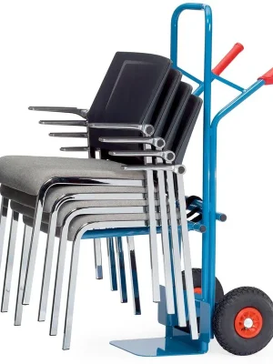FECHTEL 843699 Stuhlkarre, Schaufel-BxT 320x250 mm, Tragarmlänge 500 mm, BxH 580x1300 mm, Traglast 300 kg, Luftbereifung, RAL 5007 brillantblau Begrenztes Angebot