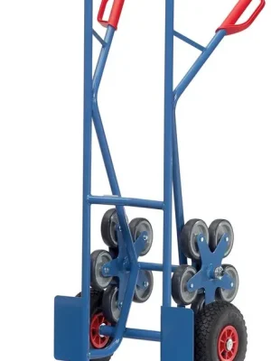 FECHTEL 843697 Stahlrohr-Treppenkarre, Schaufel-BxT 480x300 mm, HxB 1300x590 mm, Traglast 200 kg, 2 Räder Luftbereifung + 2 fünfarmige Radsterne, RAL 5007 blau Nur Heute