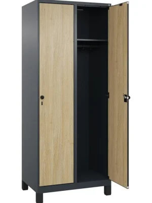 Abverkauf C+P 6479130 Garderobenschrank, Füße, 2 Abt., Abt.B 400 mm, BxTxH 800x500x1950 mm, MDF-Dekorfront, RAL 7016/Dekor Eiche-Sereno
