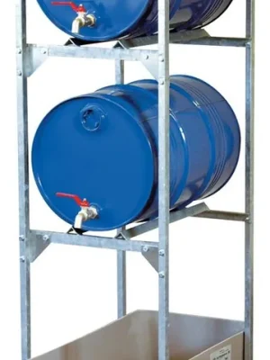 CEMO 812100 Fassregal für 2 Stück 60-l-Fässer, aus Stahl, verzinkt, mit GFK-Auffangwanne 65 l, BxTxH 450x820x1310 mm Neue Kollektion