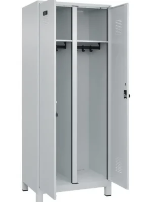 Bestseller C+P 6479083 Garderobenschrank, paarw. zuein. schlagende Türen, BxTxH 800x500x1950 mm, 2 Abteile, 1 Nutzer, Abt.B 400 mm, Füße, Drehriegel, RAL 7035