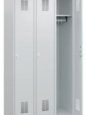 Bestseller C+P 6469681 Garderobenschrank, bodenstehend, BxTxH 900x500x1850 mm, 3 Abteile, B 300 mm,Drehriegel RAL 7035
