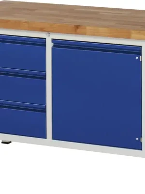 Direkt Vom Hersteller RAU 839355 Werkbank, Platte Buche 40 mm, BxTxH 1500x700x840 mm, 3 Schubladen 180 mm, 1 Tür 540 mm, 1 Fachboden, RAL 7035/5010