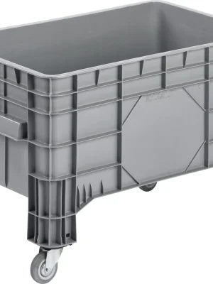 Bestpreis Großbehälter PE fahrbar B1040xT640xH670 mm grau Volumen 220 l Boden/Wände geschlossen | 220 l | 100 mm | 4 Lenkrollen | 200 kg | 1040x640x670/930x590x400 mm | 1774301