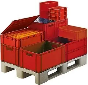 Meistverkauft Transport-Stapelkasten B400xT300xH270 mm rot, geschlossen mit Griffloch LA-KA-PE | 400x300x270 mm | 356x255x255 mm | 1773529