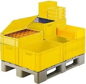Abverkauf Transport-Stapelkasten B300xT200xH75 mm gelb, geschlossen ohne Griffloch LA-KA-PE | 300x200x75 mm | 255x157x65 mm | 1771284