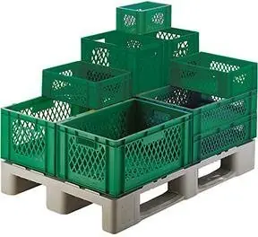 Transport-Stapelkasten B600xT400xH320 mm grün, kpl. durchbrochen mit Griffloch LA-KA-PE | 1786606 Geprüft