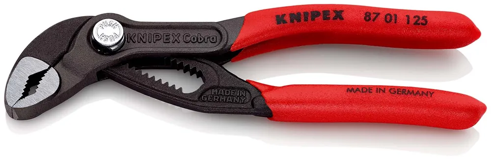 Angebot KNIPEX Cobra® Hightech-Wasserpumpenzange mit rutschhemmendem Kunststoff überzogen grau atramentiert 125 mm | poliert | mit rutschhemmendem Kunststoff überzogen | grau atramentiert | 13 | 125 mm | 30 mm | 1 Zoll | 1166773