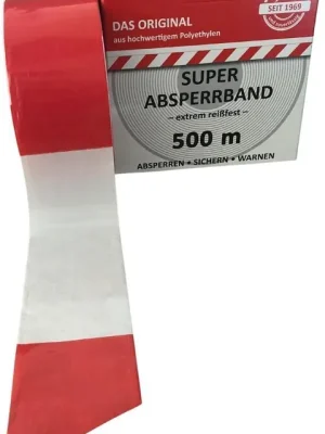 Schneller Versand Absperrband 500 m-Rolle rot/weiß geblockt | 1407228