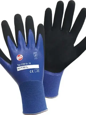 Billig Leipold + Döhle Handschuhe Nitril Aqua Gr.8 blau/schwarz Nylon mit dop.Nitril EN 388 PSA II, Menge 12 Stk