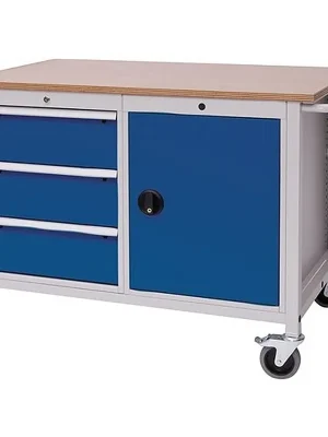 Bedrunka & Hirth Gerätebau Werkbank B1250xT750xH935mm Buche Multiplex lichtgrau/signalblau 3 Schubl.1 Tür Ausverkauf