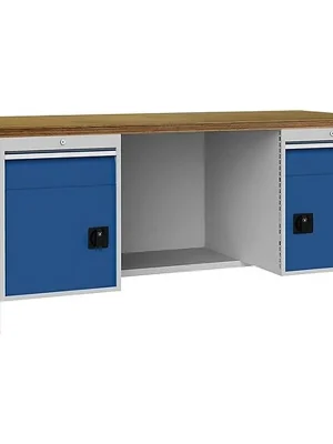 Bedrunka & Hirth Gerätebau Werkbank signalblau lichtgrau B2000xH859xT750mm Buche Multipl.40mm 2 Schub.2 Tür Echt