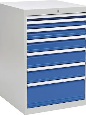 Jetzt Bestellen Bedrunka & Hirth Gerätebau Schubladenschrank H1019xB705xT736mm lichtgrau/signalblau 7 Schubl.Vollauszug