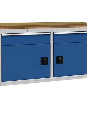 Bedrunka & Hirth Gerätebau Werkbank signalblau lichtgrau B1500xH859xT750mm Multipl.40mm 2 Schub.2 Tür Kracherpreis