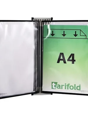 Geprüft Tarifold Wandhalter 5 Sichttafeln schwarz mit Drahtrahmen. Kunststoff-ummantelt für DIN A4
