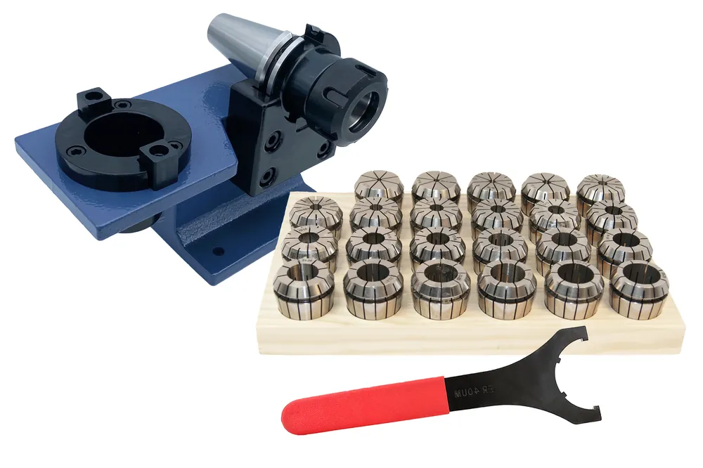 Top-Angebot SK40 Montageblock inkl. Spannzangensatz ER40 (472E) & -Futter SK40 DIN69871 ER40 A=80 mm, Schlüssel