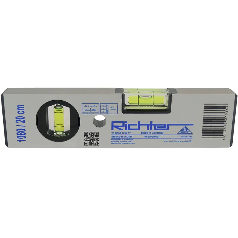 Neue Ware RICHTER Profi Wasserwaage 20cm mit 2 Libellen Aluminium